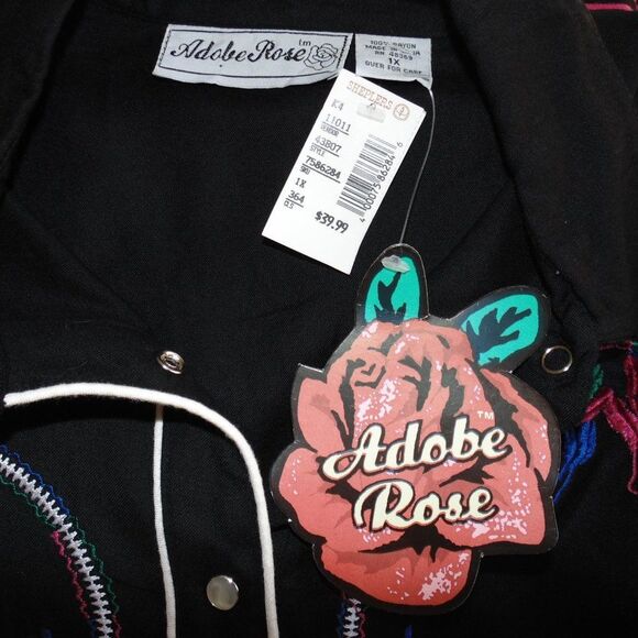 new ADOBE ROSE Shirt, 1X, Horse Embroidery, Snap Front, Black, Long sleeves - Picture 7 of 16